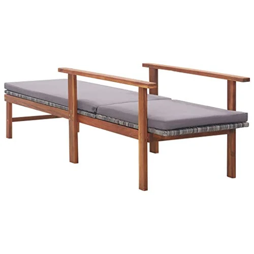 vidaXL Bois d'Acacia Chaise Longue et Coussin Jardin Bain de Soleil de Patio Transat de Terrasse Extérieur Piscine Résine Tressée Gris