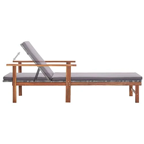 vidaXL Bois d'Acacia Chaise Longue et Coussin Jardin Bain de Soleil de Patio Transat de Terrasse Extérieur Piscine Résine Tressée Gris
