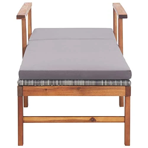 vidaXL Bois d'Acacia Chaise Longue et Coussin Jardin Bain de Soleil de Patio Transat de Terrasse Extérieur Piscine Résine Tressée Gris