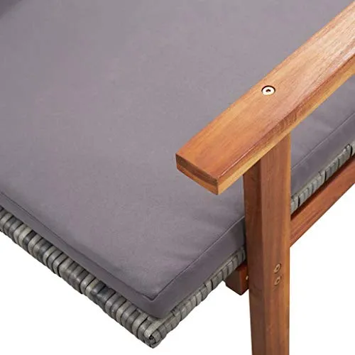 vidaXL Bois d'Acacia Chaise Longue et Coussin Jardin Bain de Soleil de Patio Transat de Terrasse Extérieur Piscine Résine Tressée Gris