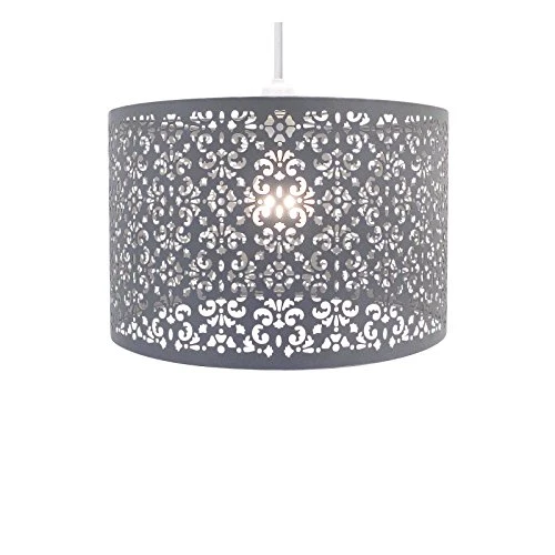 Lustre Chic - Suspension en cristal - Facile à installer (Grand abat-jour en métal gris foncé)