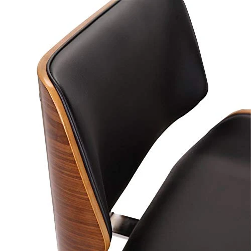 folk Style rétro Simili Cuir à Manger Chaise de Bureau en Bois Finitions Noyer (Noir Faux Cuir/Coussin de siège rectangulaire)