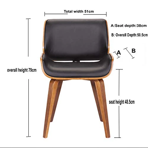 folk Style rétro Simili Cuir à Manger Chaise de Bureau en Bois Finitions Noyer (Noir Faux Cuir/Coussin de siège rectangulaire)