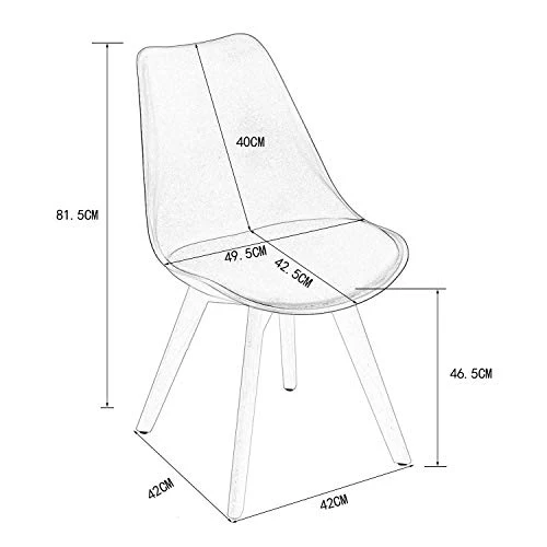 H.J WeDoo Lot de 4 Transparente Scandinave Chaises de Salle à Manger, Rétro Chaises Tulip Tissu Rembourrée en Polycarbonate arrière et Bois de hêtre Massif- Gris