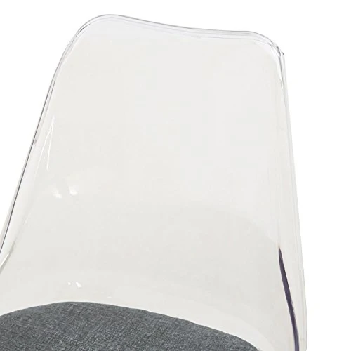 H.J WeDoo Lot de 4 Transparente Scandinave Chaises de Salle à Manger, Rétro Chaises Tulip Tissu Rembourrée en Polycarbonate arrière et Bois de hêtre Massif- Gris