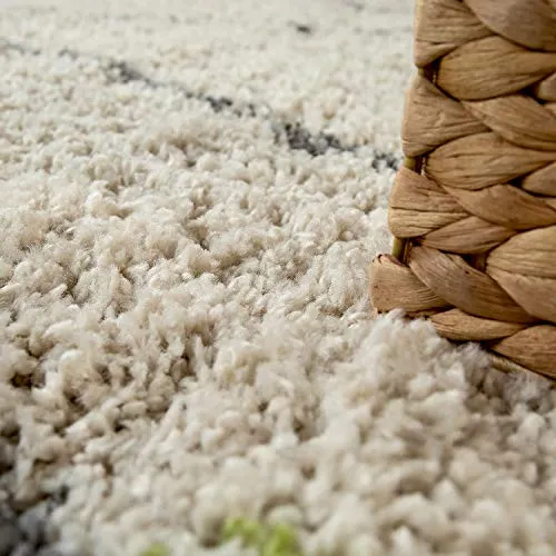 Paco Home Tapis À Poils Longs Shaggy Design Berbère Coloré Touches Moderne Ethnique Losanges en Crème, Dimension:200x290 cm