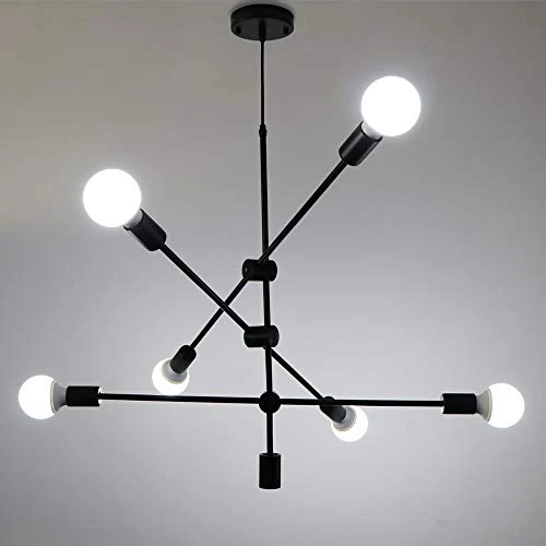 LynPon Sputnik Lustre Industriel Noir Suspension Luminaire Vintage Plafonnier 6 Lumières pour Chambre Cuisine Loft Couloir Salle À Manger Salon Café
