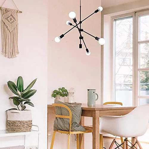 LynPon Sputnik Lustre Industriel Noir Suspension Luminaire Vintage Plafonnier 6 Lumières pour Chambre Cuisine Loft Couloir Salle À Manger Salon Café