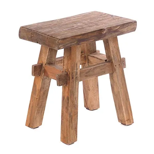 DESIGN DELIGHTS Tabouret en bois rustique vintage 40" | Bois dur recyclé recyclé 43 x 45 x 27 cm (H x l x P) | Tabouret en bois massif | Couleur : 01 Natur-Vintage