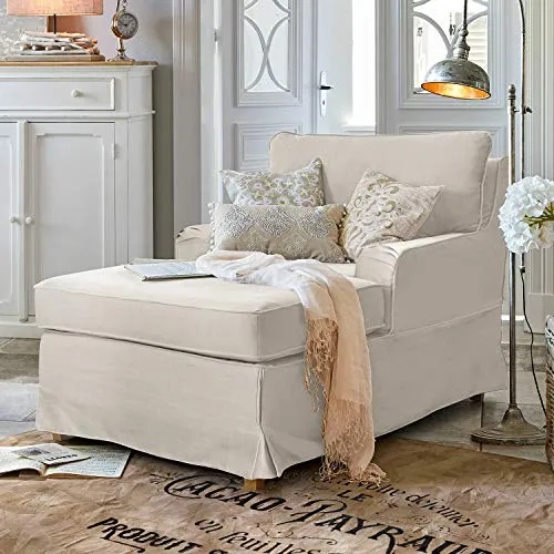 Loberon Méridienne Myersville - pin, Lin - H/L/P env. 80/88 / 145 cm - crème - crème