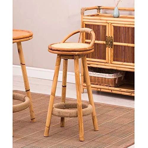 Cuisine Petit déjeuner Bambou Tabouret de Bar, Corde de Chanvre Repose-Pieds avec siège pivotant Tabouret de Bar Hauteur comptoir Tabouret for Cuisine |Café Chaise de Salle à Manger Max Charge 440lb