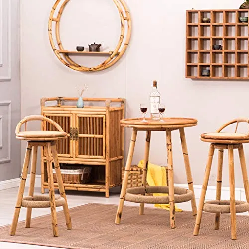 Cuisine Petit déjeuner Bambou Tabouret de Bar, Corde de Chanvre Repose-Pieds avec siège pivotant Tabouret de Bar Hauteur comptoir Tabouret for Cuisine |Café Chaise de Salle à Manger Max Charge 440lb