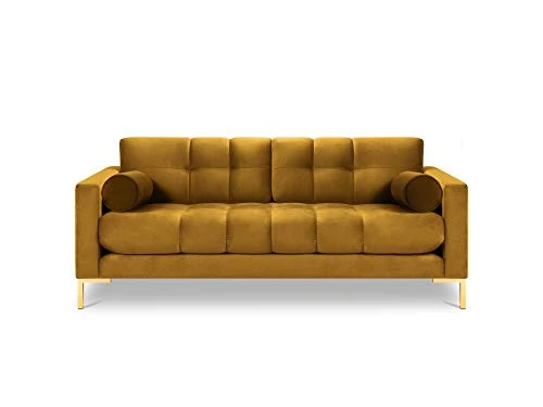 Cosmopolitan Design Canapé Velours, Bali, 3 Places, Jaune, 177x92x78