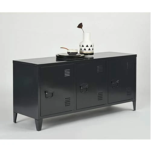 MEUBLE COSY Grand Espace 3 Portes Métal Bureau Armoire 2 Couches Buffet de Rangement Meuble Télévision, Noir, 120 x 40 x 58cm