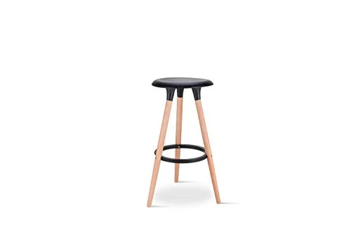 KOSMI - Tabouret Noir Style scandinave Oslo avec Coque en résine Noire et Pieds en Bois Naturel