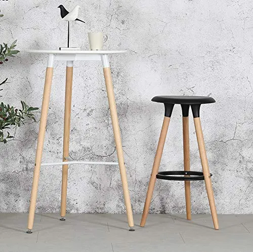 KOSMI - Tabouret Noir Style scandinave Oslo avec Coque en résine Noire et Pieds en Bois Naturel