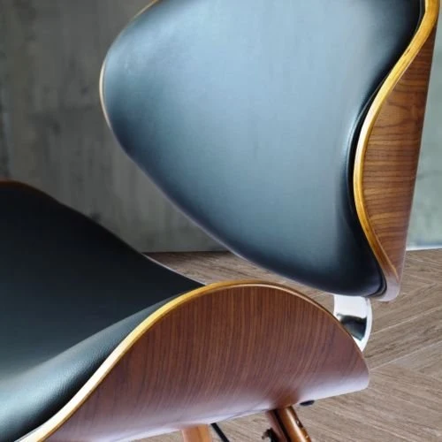 folk Style rétro DSW Simili Cuir Eiffel à Manger Chaise de Bureau en Bois Finitions Noyer (Noir Faux Cuir)