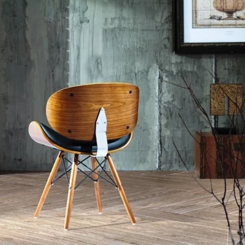 folk Style rétro DSW Simili Cuir Eiffel à Manger Chaise de Bureau en Bois Finitions Noyer (Noir Faux Cuir)