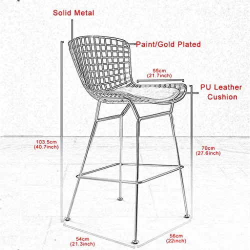 Tabouret de Bar, Tabouret de Bar Industriel Rustique 70cm, siège en Similicuir Fil + PU, Pieds en Acier en métal Blanc, idéal pour Le Salon, Le Balcon, la Maison