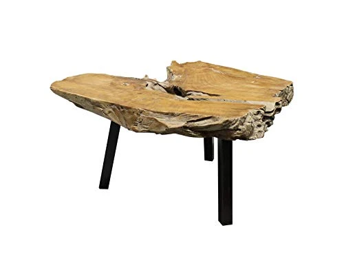 Meubletmoi Table Basse Racine de Teck et Pieds métal Noir - Design Exotique Chic Bord de mer - Padang