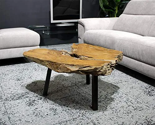 Meubletmoi Table Basse Racine de Teck et Pieds métal Noir - Design Exotique Chic Bord de mer - Padang