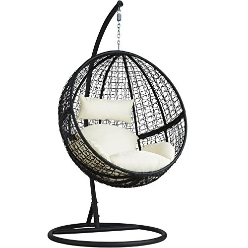 TecTake Chaise hamac avec Support en Résine Tressée Fauteuil Suspendu de Jardin Balancelle Transat - diverses Couleurs au Choix - Lancelle transat - diverses Couleurs au Choix - (Negro | No. 401777)