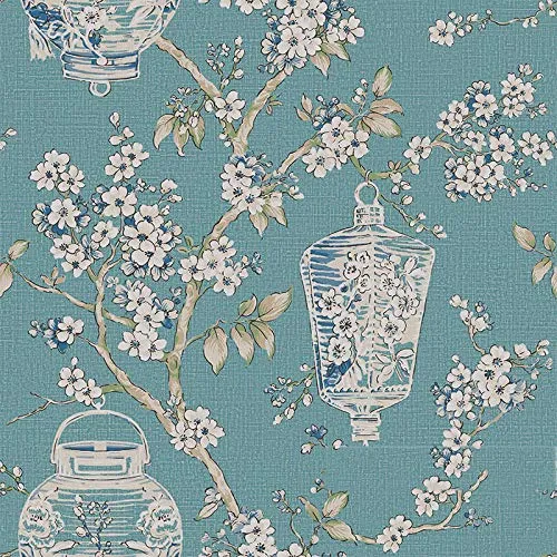 AdorabPaper Papier Peint Wallpaper Non tissé Vent Idyllique Fleurs Oiseaux Stickers Muraux Salon Chambre À Coucher Mur De Fond Tv Bleu 53X1000CM(20.8inches X 393.7inches)