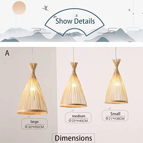 Suspension Bambou Créatif en Bambou Luminaire Asie du Sud-Est Lustre Forme de Cône Rotin Osier Tressé Nature lustre suspension réglable hauteur Suspension Luminaire Salon Restaurant café barre,A,20cm