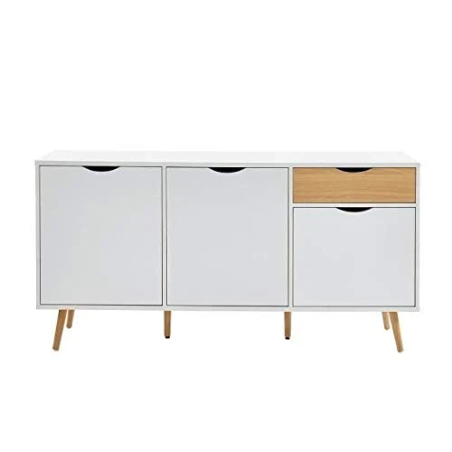 Buffet - BAHUT - Enfilade Bela Buffet avec 3 Portes et 1 tiroir - Blanc et Decor Bois - L 150 x P 39,5 x H 75 cm