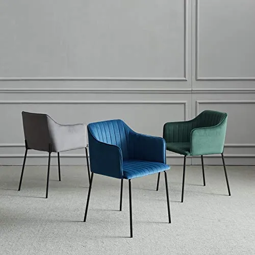 EMT CASA Lot de 2 Chaise scandinave, chaise de salle à manger en velours, pieds métalliques stables