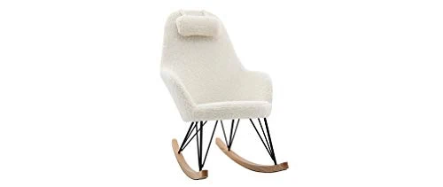 Rocking Chair scandinave Tissu Blanc Effet Laine bouclée Jhene - Miliboo & Stéphane Plaza