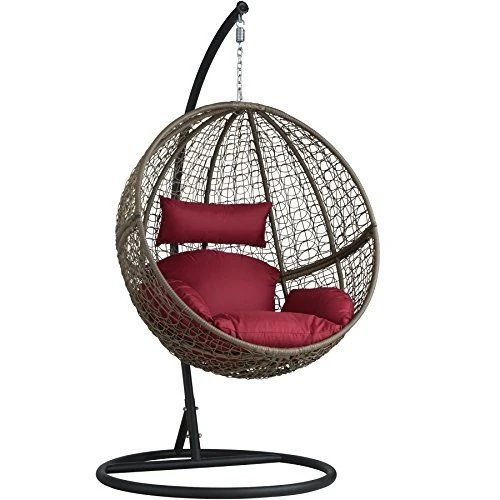 TecTake Chaise hamac avec Support en Résine Tressée Fauteuil Suspendu de Jardin Balancelle Transat - diverses Couleurs au Choix - (Marron | No. 401776)