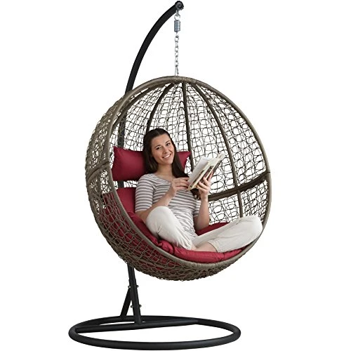 TecTake Chaise hamac avec Support en Résine Tressée Fauteuil Suspendu de Jardin Balancelle Transat - diverses Couleurs au Choix - (Marron | No. 401776)