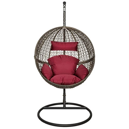 TecTake Chaise hamac avec Support en Résine Tressée Fauteuil Suspendu de Jardin Balancelle Transat - diverses Couleurs au Choix - (Marron | No. 401776)