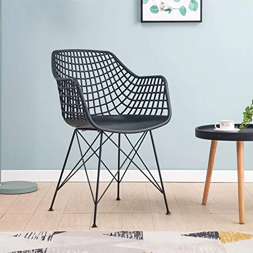 IDIMEX Lot de 4 chaises Alicante pour Salle à Manger ou Cuisine au Design Retro avec accoudoirs, Coque en Plastique Noir et 4 Pieds croisé en métal laqué Noir