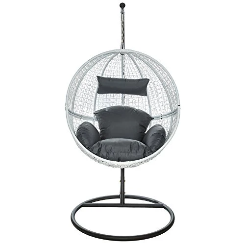 TecTake Chaise hamac avec Support en Résine Tressée Fauteuil Suspendu de Jardin Balancelle Transat - diverses Couleurs au Choix - (Blanc | No. 401775)