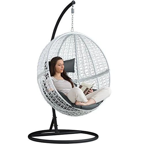 TecTake Chaise hamac avec Support en Résine Tressée Fauteuil Suspendu de Jardin Balancelle Transat - diverses Couleurs au Choix - (Blanc | No. 401775)