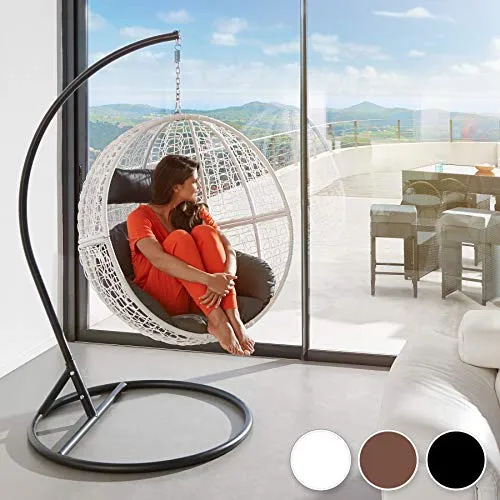 TecTake Chaise hamac avec Support en Résine Tressée Fauteuil Suspendu de Jardin Balancelle Transat - diverses Couleurs au Choix - (Blanc | No. 401775)