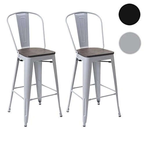 2X Tabouret de Bar HWC-A73 avec siège en Bois, Chaise comptoir avec Dossier, métal, Design Industriel ~ Gris