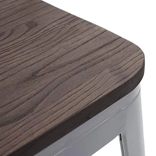 2X Tabouret de Bar HWC-A73 avec siège en Bois, Chaise comptoir avec Dossier, métal, Design Industriel ~ Gris