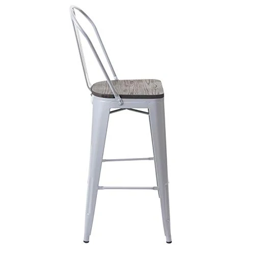 2X Tabouret de Bar HWC-A73 avec siège en Bois, Chaise comptoir avec Dossier, métal, Design Industriel ~ Gris