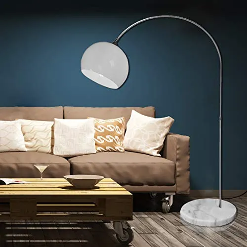 CCLIFE Lampe Lampadaire à arc salon courbée - Lampe arceau moderne en chrome - Lampadaire sur pied marbre- Couleurs au choix: Blanc/Orange, Couleur:Blanc