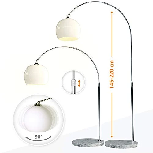 CCLIFE Lampe Lampadaire à arc salon courbée - Lampe arceau moderne en chrome - Lampadaire sur pied marbre- Couleurs au choix: Blanc/Orange, Couleur:Blanc