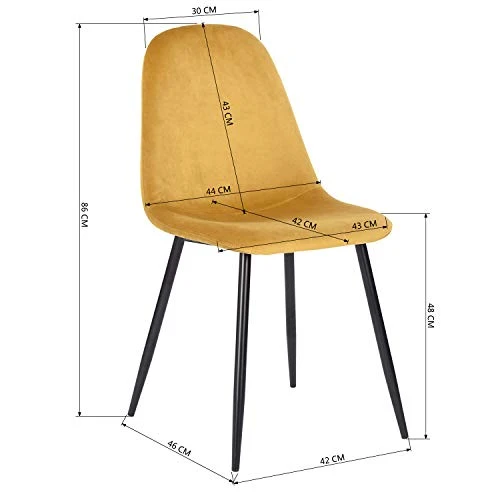 MEUBLE COSY Lot de 4 Chaises Salle a Manger Scandinave avec Assise et Dossier Recouverts de Velours Jaune Fauteuil de Bureau Pieds en Métal , Jaune /44x53x86cm