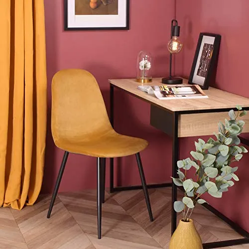 MEUBLE COSY Lot de 4 Chaises Salle a Manger Scandinave avec Assise et Dossier Recouverts de Velours Jaune Fauteuil de Bureau Pieds en Métal , Jaune /44x53x86cm