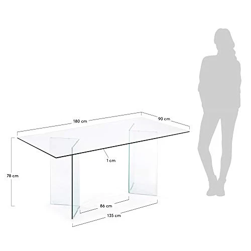 Kave Home - Table de Salle à Manger Burano rectangulaire 180 x 90 cm en Verre trempé avec Pieds en Verre