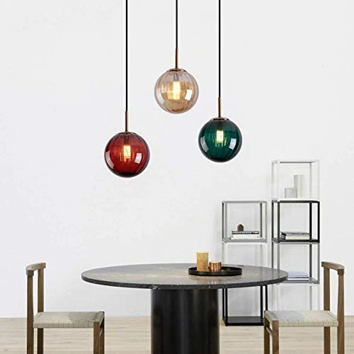 LFsem Plafonnier Simple Tête Coloré Ø15cm Globe En Verre Suspension E27 Loft Chambre Restaurant Suspension Lustre Simple Moderne (Vert Foncé)