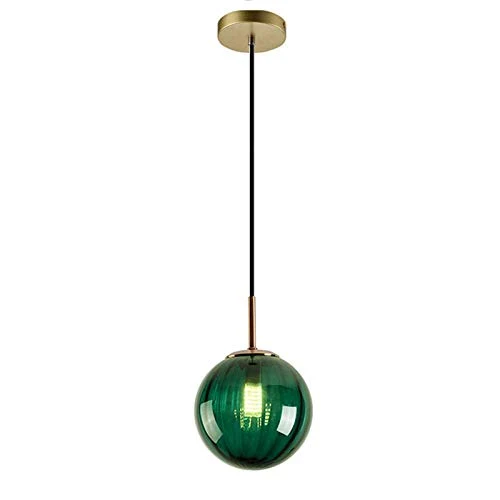 LFsem Plafonnier Simple Tête Coloré Ø15cm Globe En Verre Suspension E27 Loft Chambre Restaurant Suspension Lustre Simple Moderne (Vert Foncé)