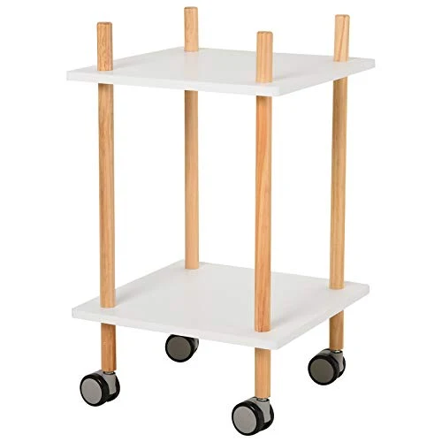 Chariot de service desserte de cuisine à roulettes design scandinave 2 étagères bois de pin MDF blanc