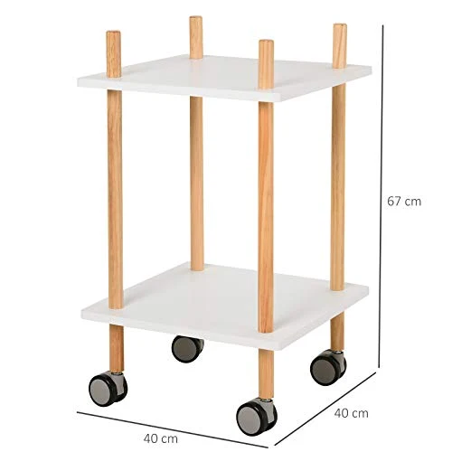 Chariot de service desserte de cuisine à roulettes design scandinave 2 étagères bois de pin MDF blanc